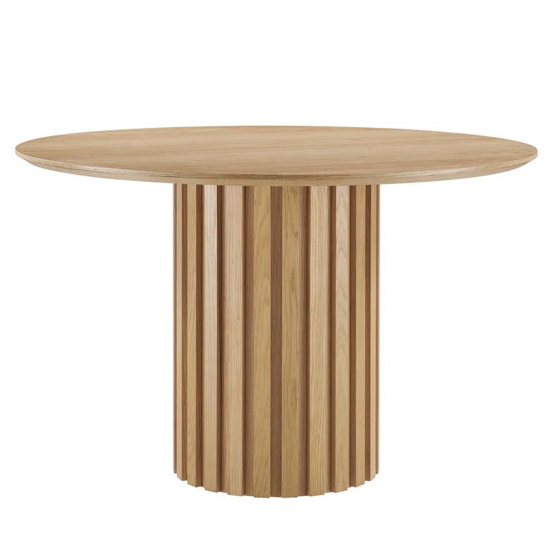 Senja 47" Oak Wood Round Mid-Century Modern Dining Table