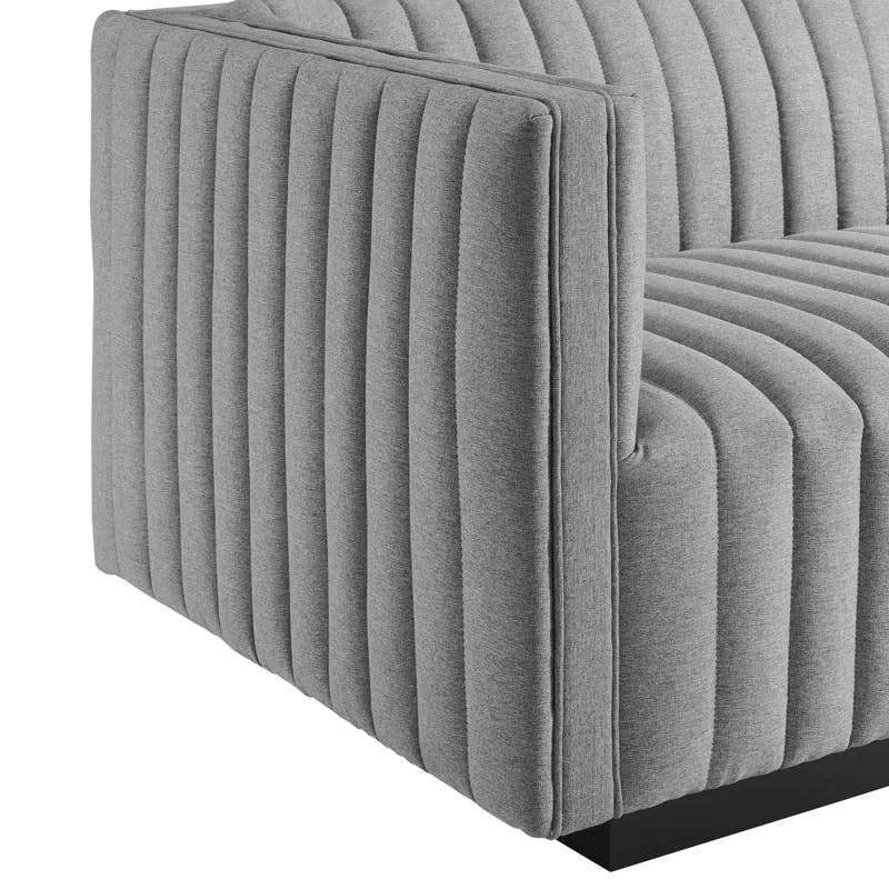 Luxe 4-Piece Channel Tufted Velvet Sectional in Black & Light Gray
