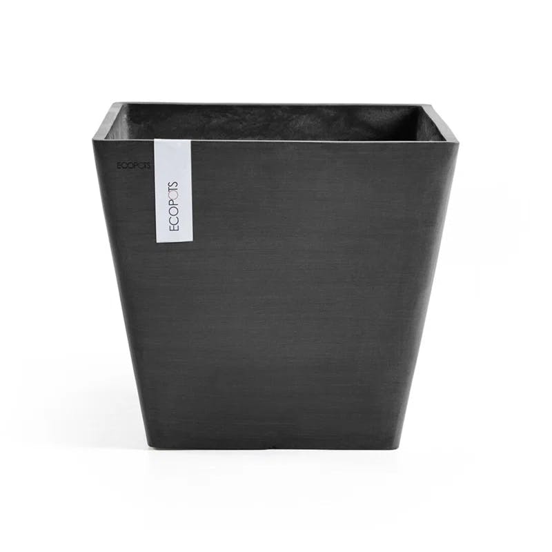 Scandinavian Square Recycled Plastic Planter with Saucer, Dark Grey, 15.7"