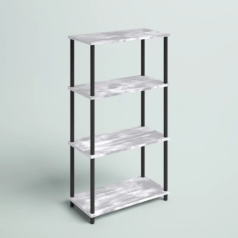 Antiqued White Adjustable 4-Tier Metal & Wood Etagere Bookcase
