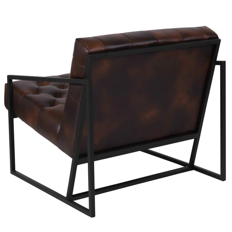Transitional Bomber Jacket Leather Tufted Black Lounge Chair