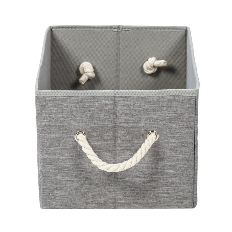 Heather Gray Foldable Large Fabric Storage Bin with Cotton Rope Handles