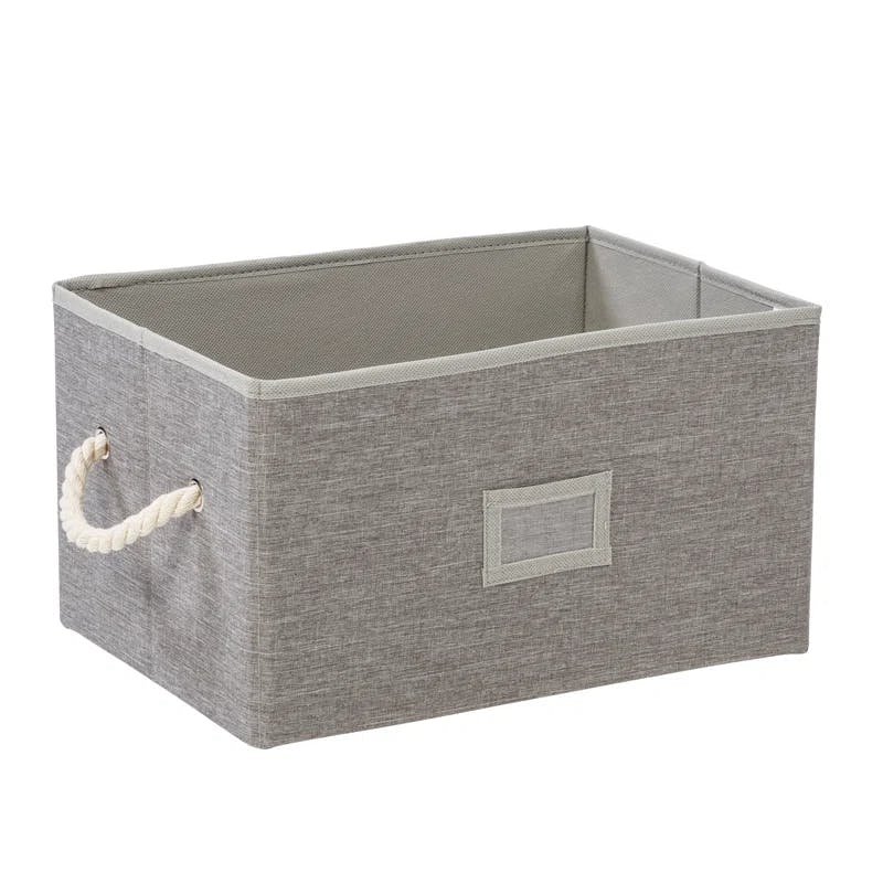 Heather Gray Foldable Large Fabric Storage Bin with Cotton Rope Handles