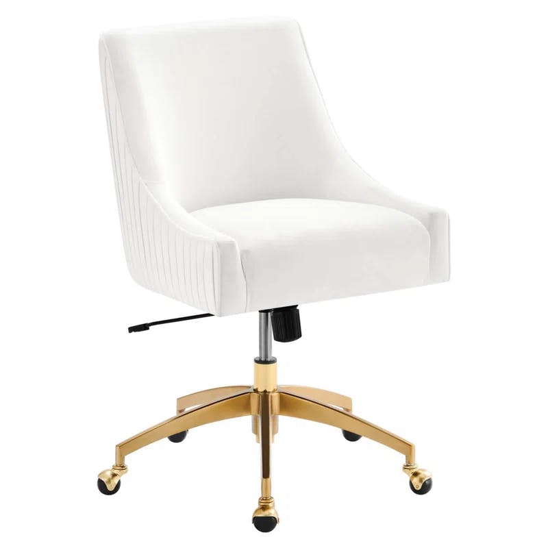 Elegant White Performance Velvet Office Chair with Gold Base
