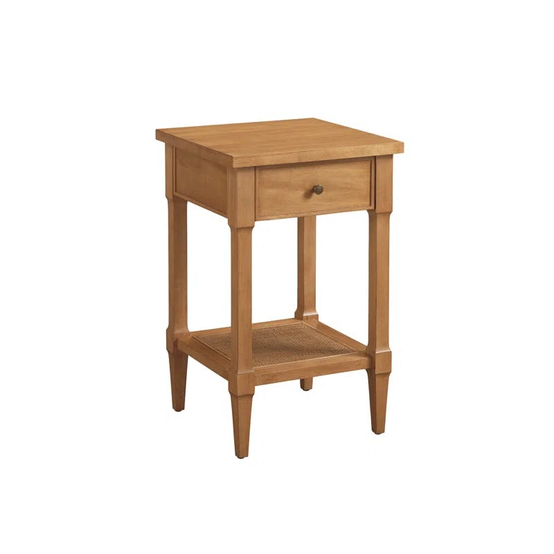 Table Rock Mid-Century Modern Solid Wood Nightstand with Cane Shelf