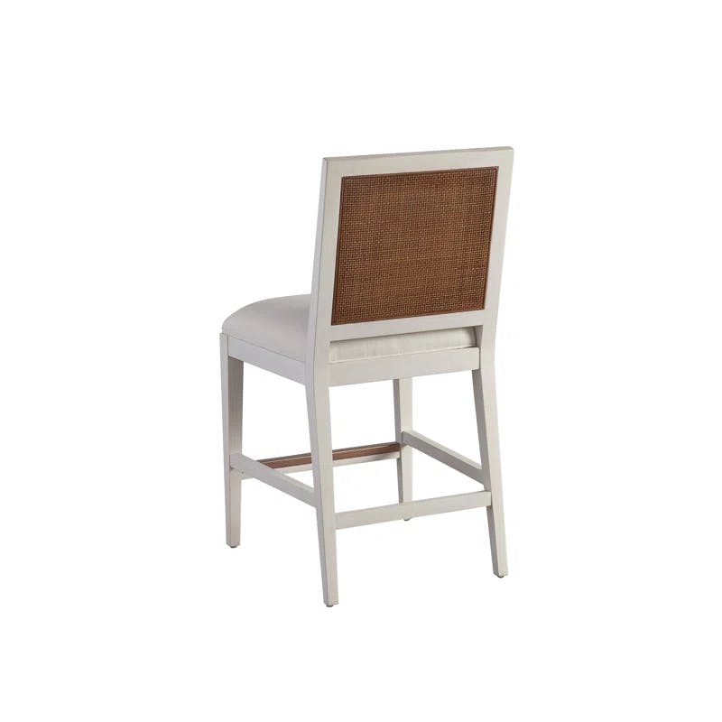 Mid-Century Modern White Wood Side Chair with Double-Cane Back