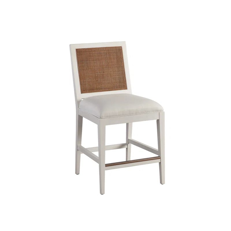 Mid-Century Modern White Wood Side Chair with Double-Cane Back