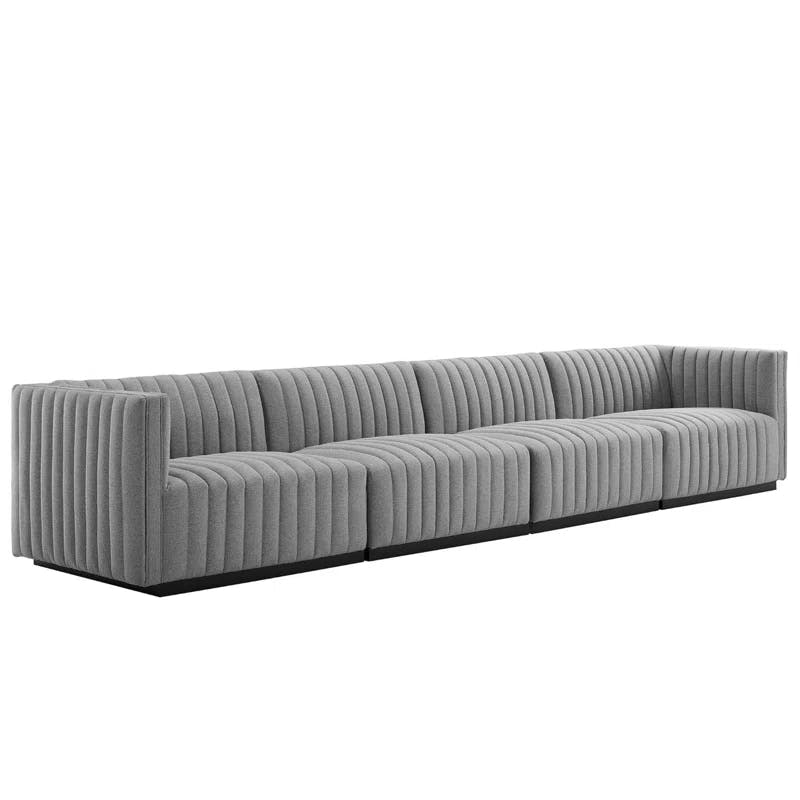 Luxe 4-Piece Channel Tufted Velvet Sectional in Black & Light Gray
