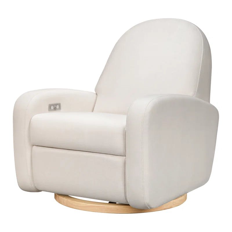 Serenity Swivel Recliner in Cream Eco-Weave with Light Wood Base