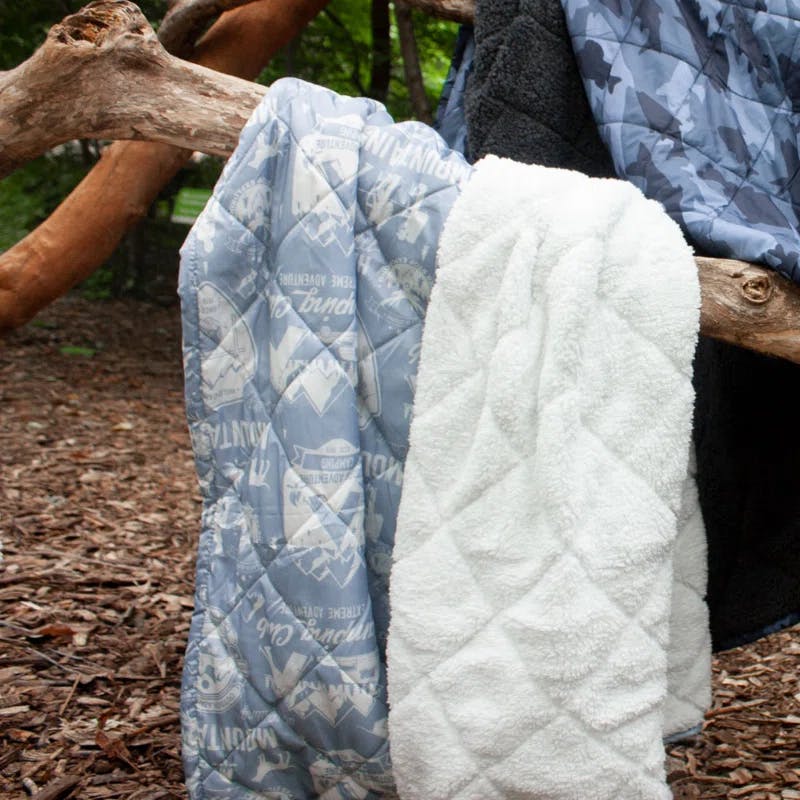 Reversible Light Blue Sherpa and Water-Resistant Throw Blanket 50"x60"