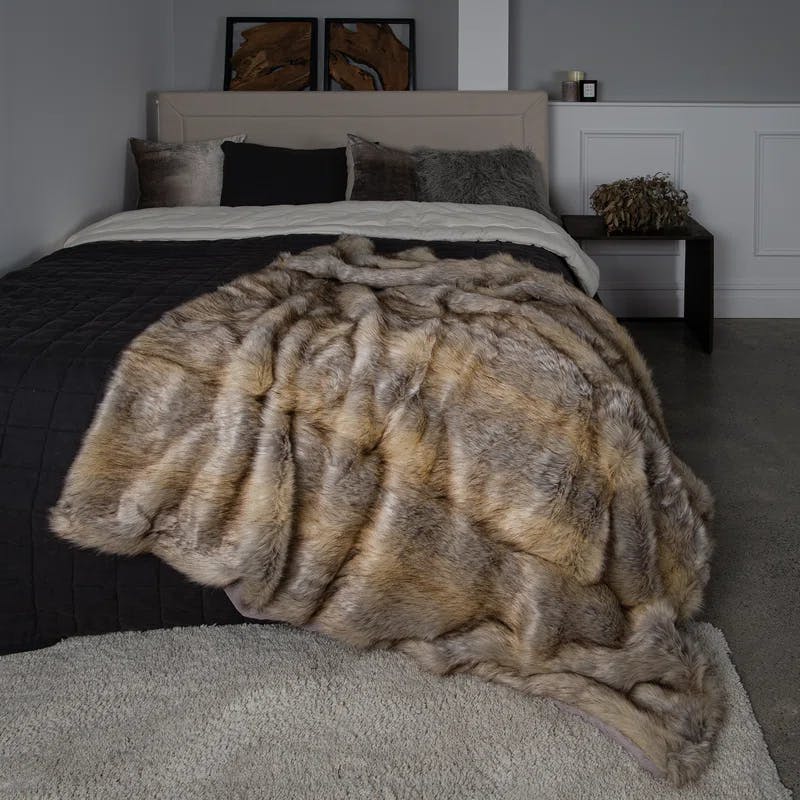 Luxurious Kitt Fox Faux Fur Throw Blanket 58" x 60"