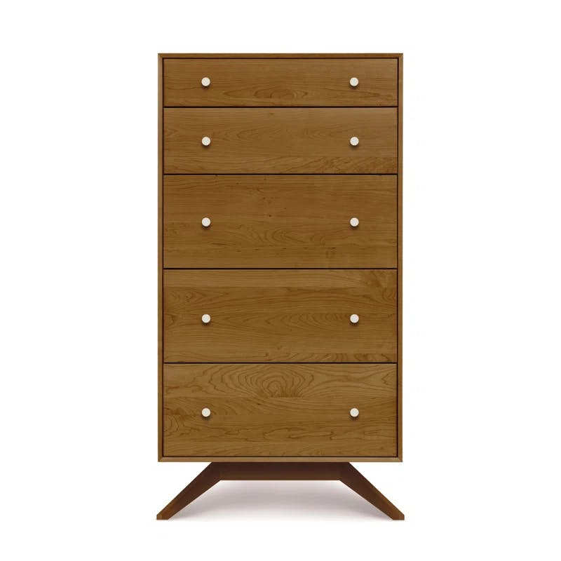 Astrid Saddle Cherry 5-Drawer Dresser with Soft Close and Felt Lined Drawers