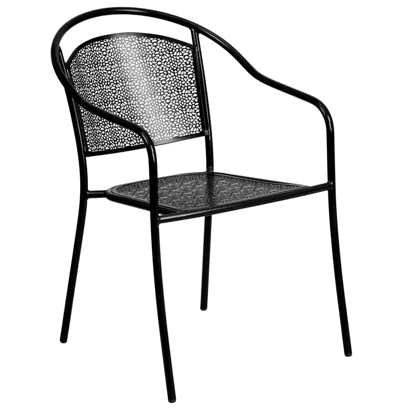 Elegant Black Metal Indoor-Outdoor Rain Flower Design Arm Chair