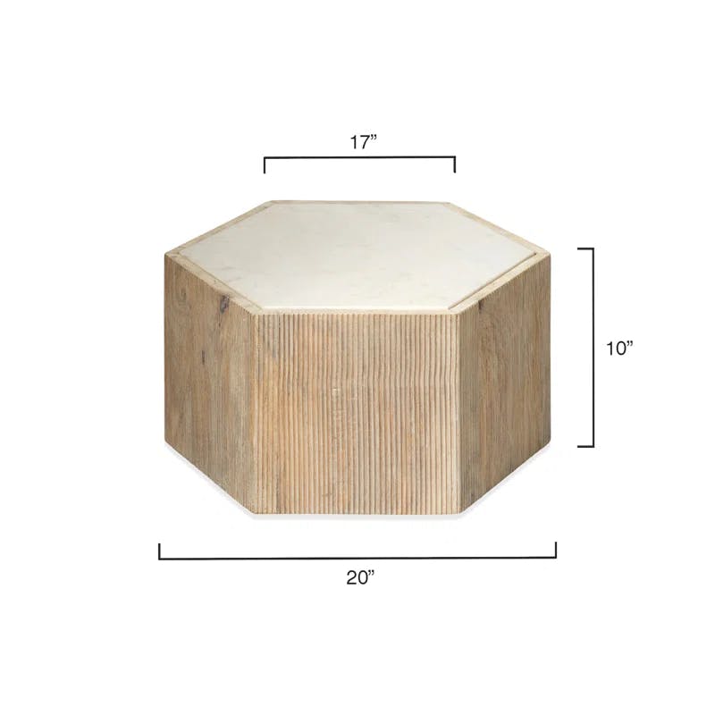 Round Washed Mango Wood and White Marble Side Table