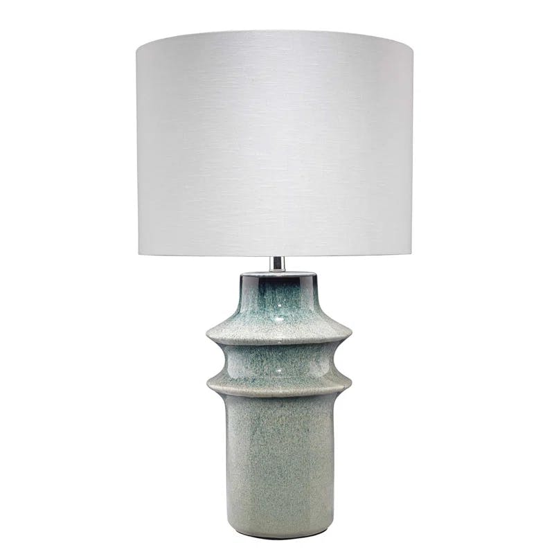 Coastal Elegance Blue Glazed Ceramic Table Lamp with Linen Shade