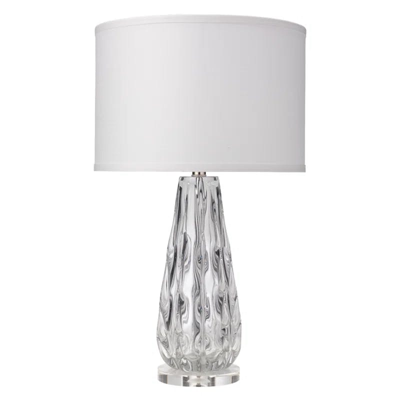 Elegant Wave Effect Clear Glass Table Lamp with White Linen Shade