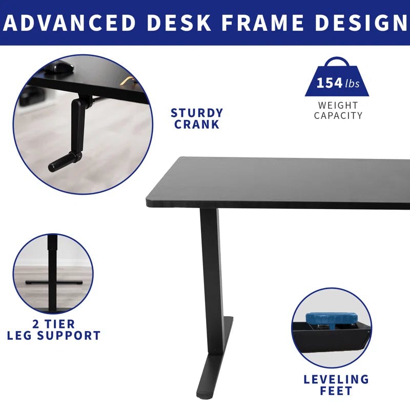 ErgoFlex 71''x30'' Manual Adjustable Black Standing Desk