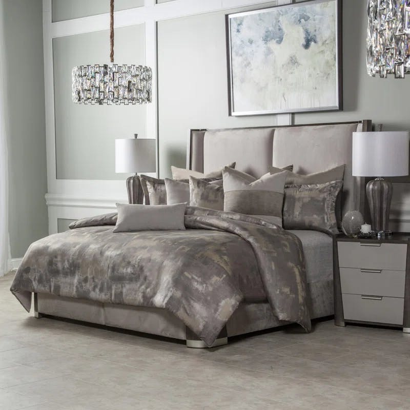 Aubrey Patina Silver Gray Queen Comforter Set with Decorative Pillows