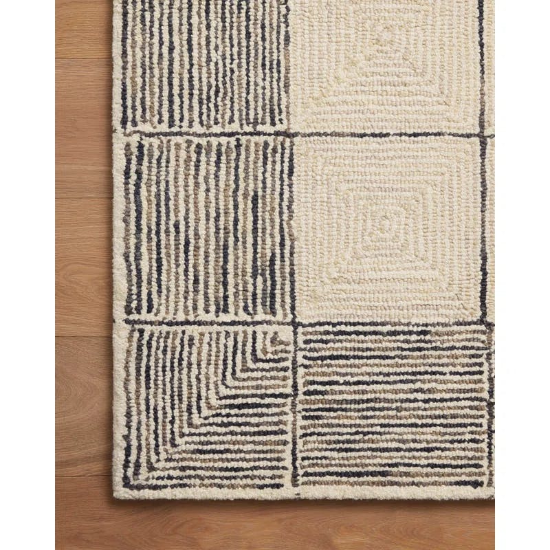 Handmade Cream Diamond Tufted Wool Area Rug, 11'6" x 15'