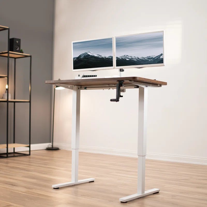 ErgoCrank Compact White Steel Adjustable Desk Frame