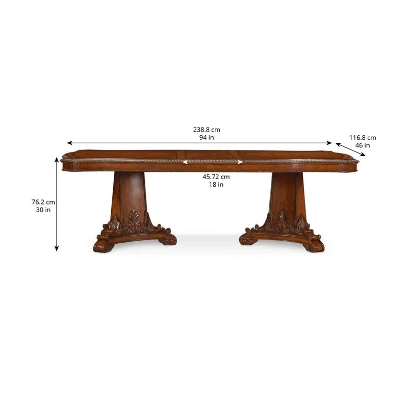 Old World Extendable Cherry Dining Table with Carved Pedestal Base