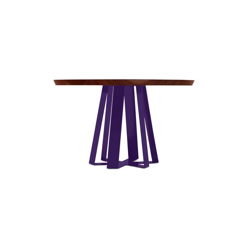 Scandinavian Solid Walnut Round Dining Table with Purple Base, 42"