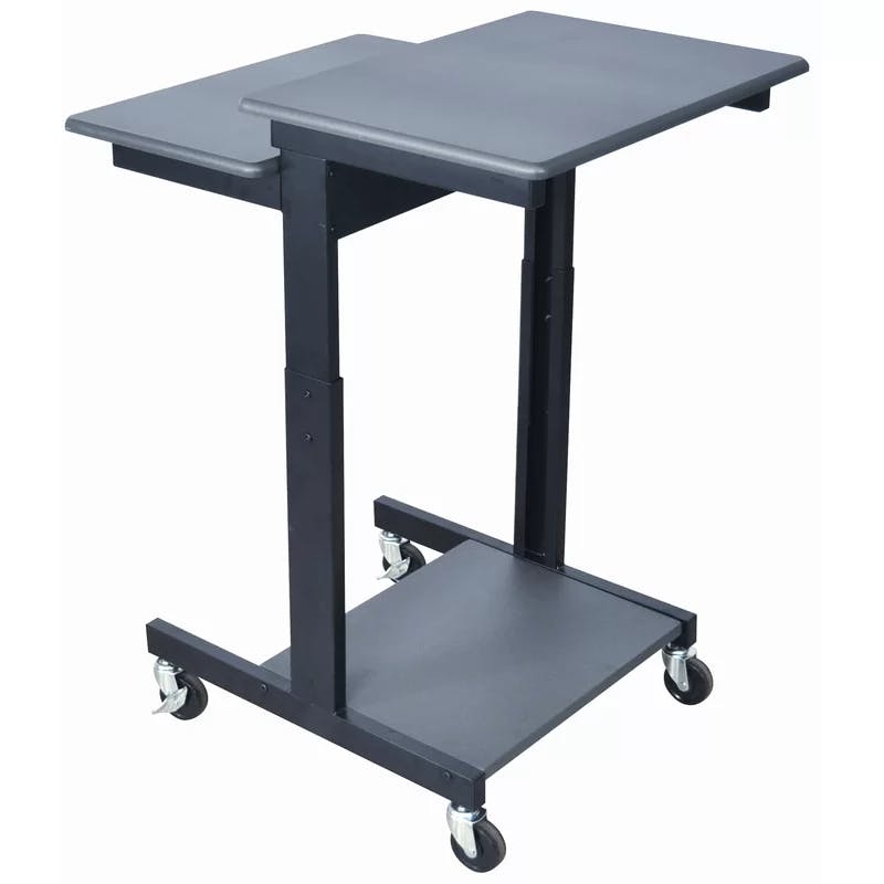 Luxor Modern Adjustable Height Gray Wood & Steel Workstation Cart