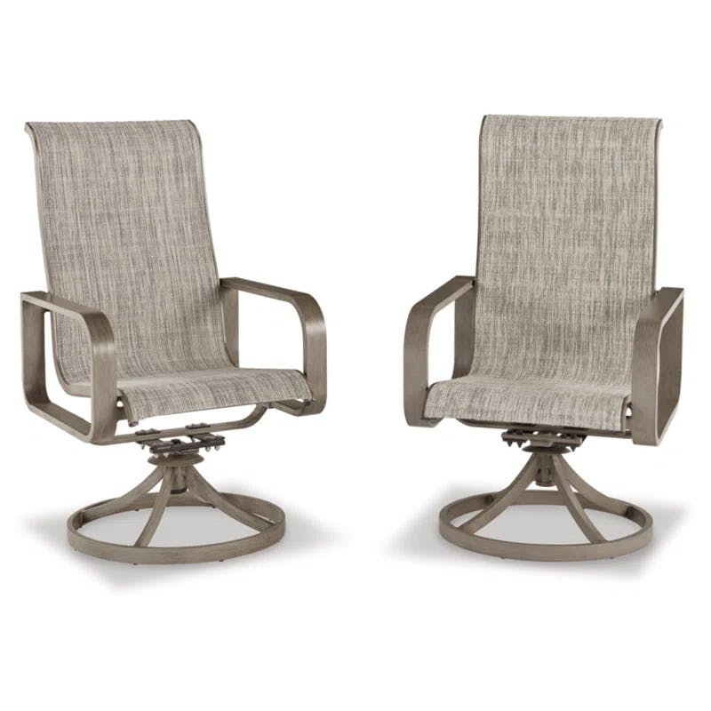 Contemporary Beachfront Beige Sling Swivel Chair with Arms