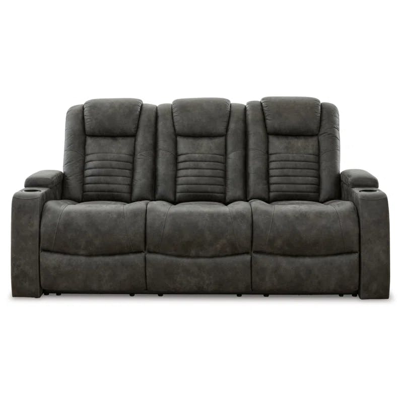 Storm Brown 83" Contemporary Power Reclining Sofa with Cup Holder