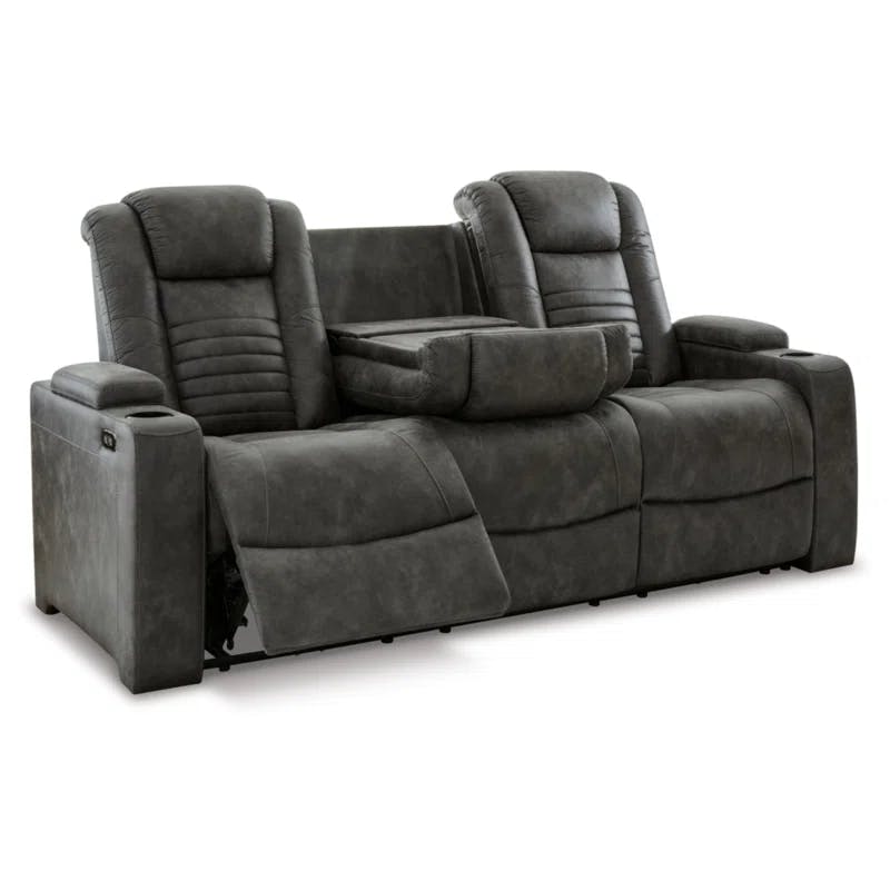 Storm Brown 83" Contemporary Power Reclining Sofa with Cup Holder