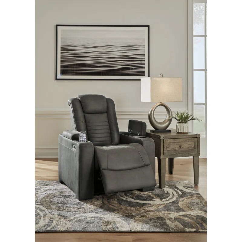 Contemporary 35" Brown Faux Leather Geometric Recliner