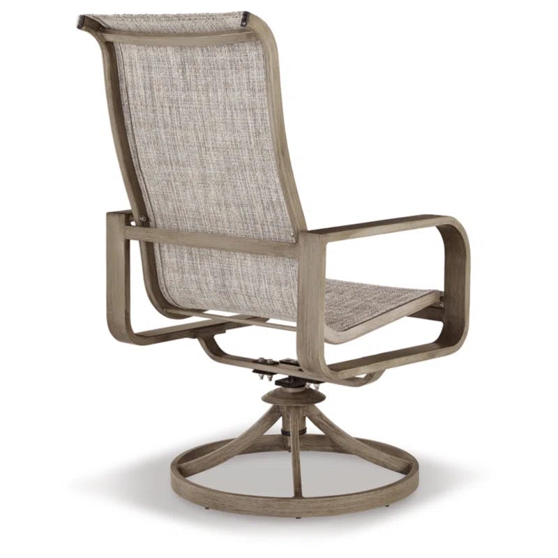 Contemporary Beachfront Beige Sling Swivel Chair with Arms