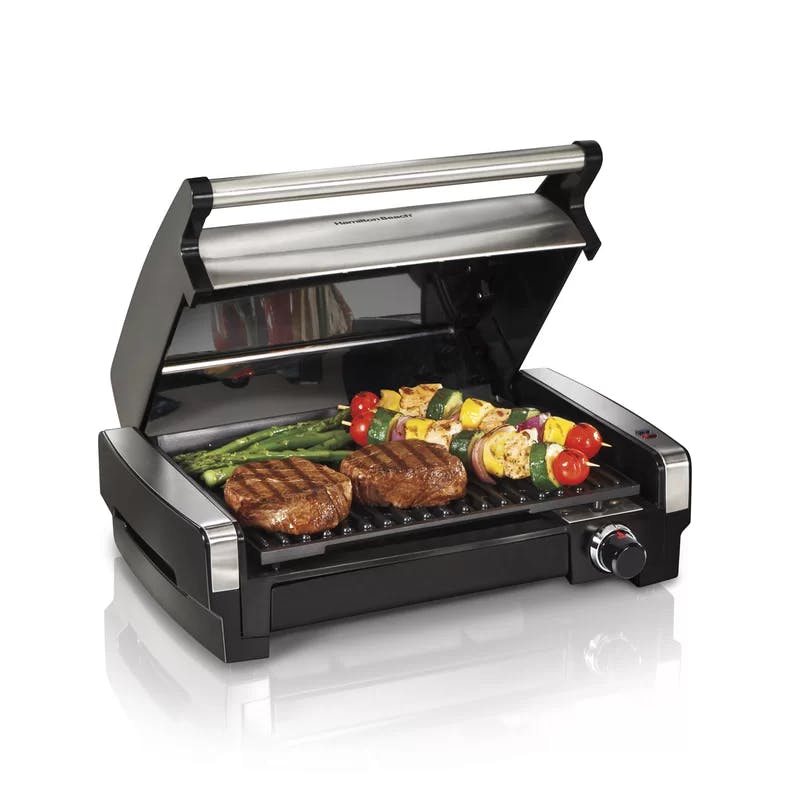 16'' Silver Round Electric Indoor Grill with Adjustable Temperature
