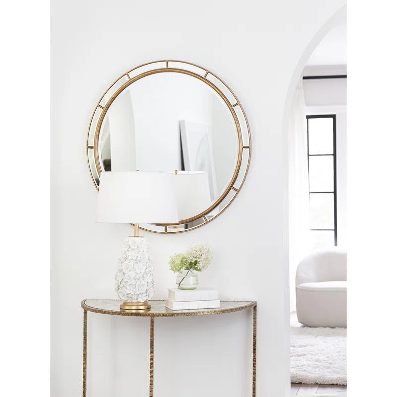 Lustrous Gold Demilune Table with Antiqued Mirror Glass