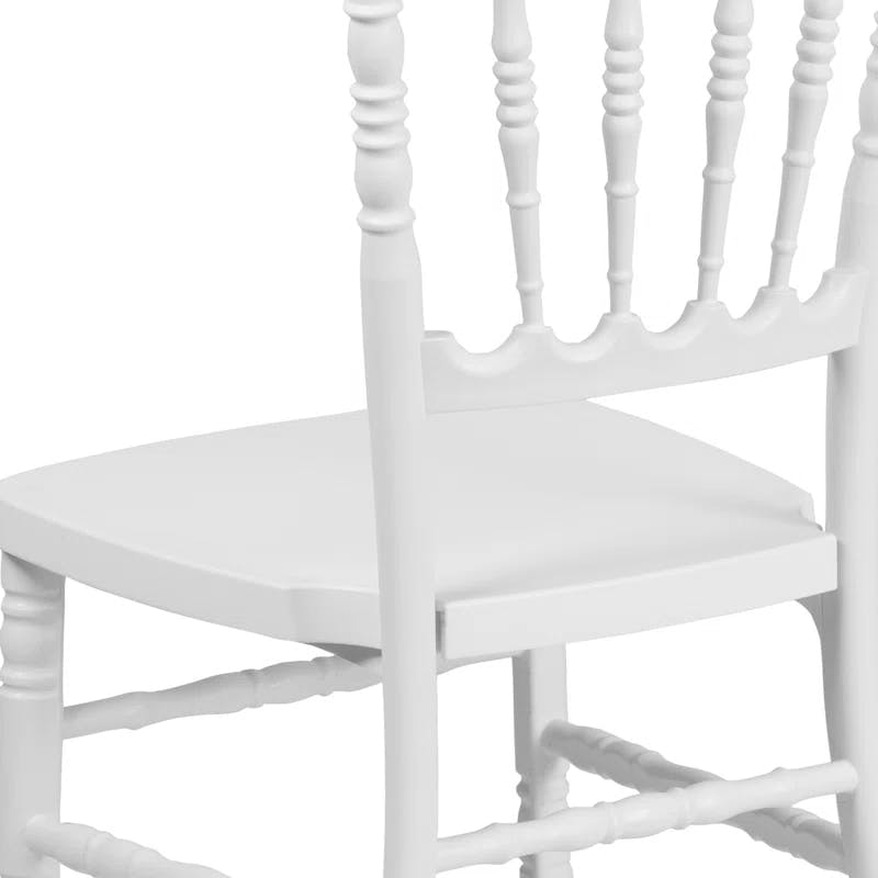 Elegant White Resin Spindle Napoleon Stacking Chair