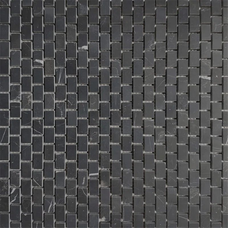 Nero Marquina Honed Marble Mosaic Shower Tile, 12''x12'' Mesh Backed