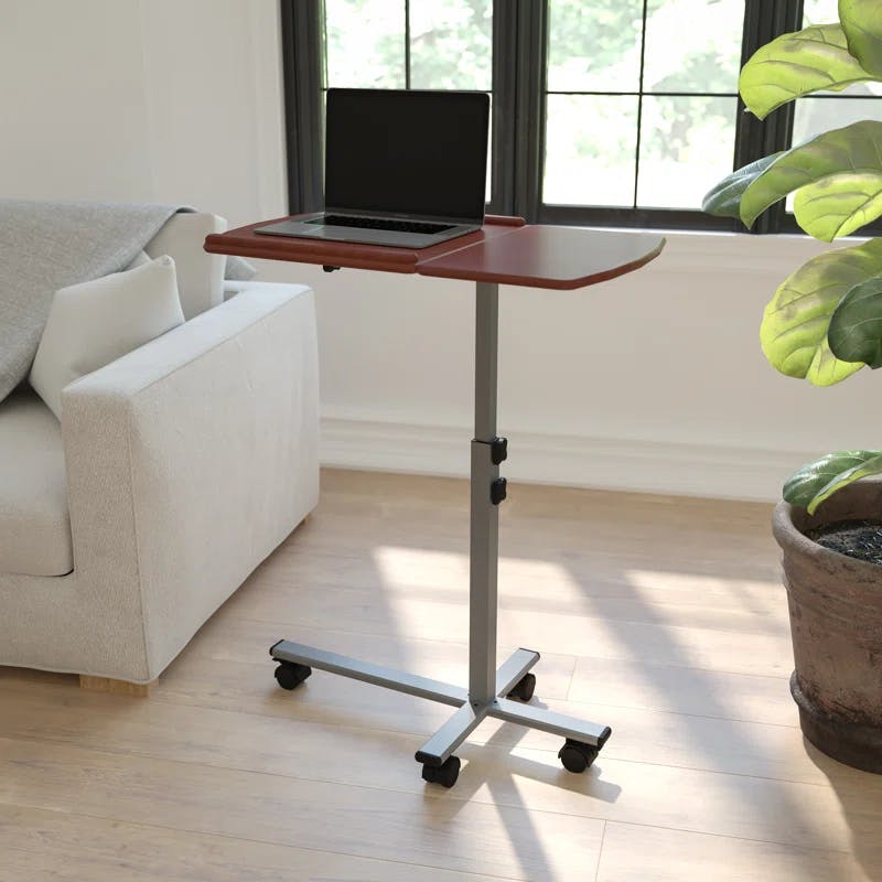 Adjustable Cherry Laminate Mobile Laptop Desk with Pewter Frame