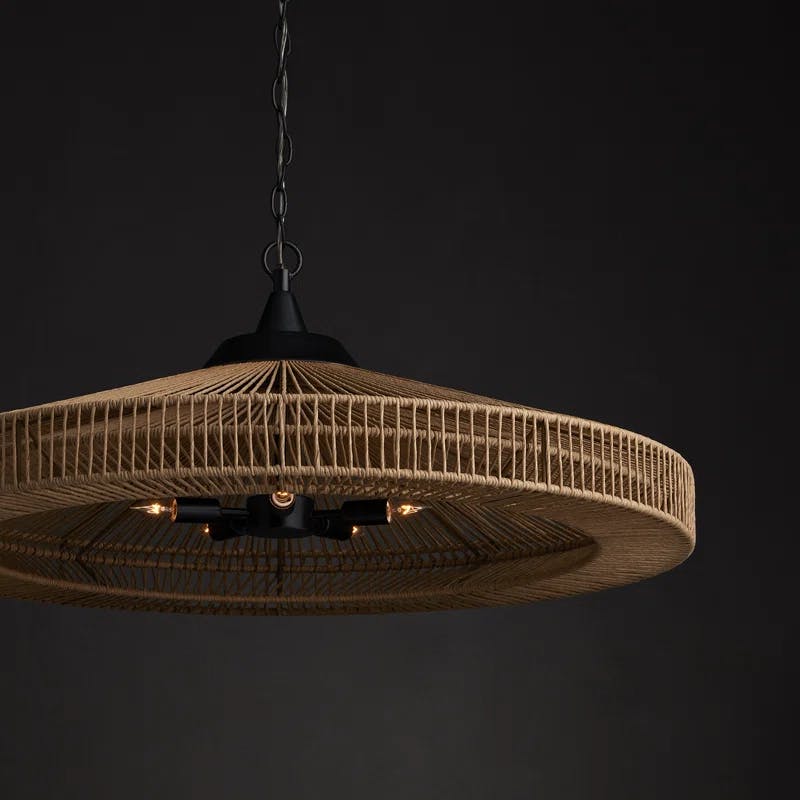 Satin Black Cage Chandelier with Artisanal Woven Frame - 5 Lights