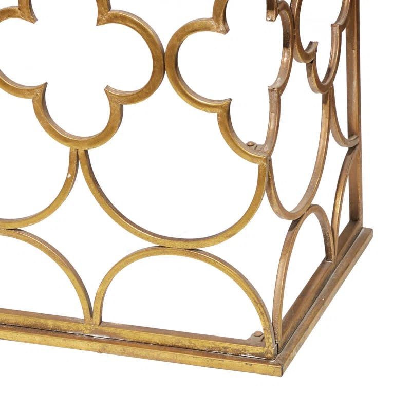 Elegant Gold Quatrefoil 49" Mirrored Demilune Console Table