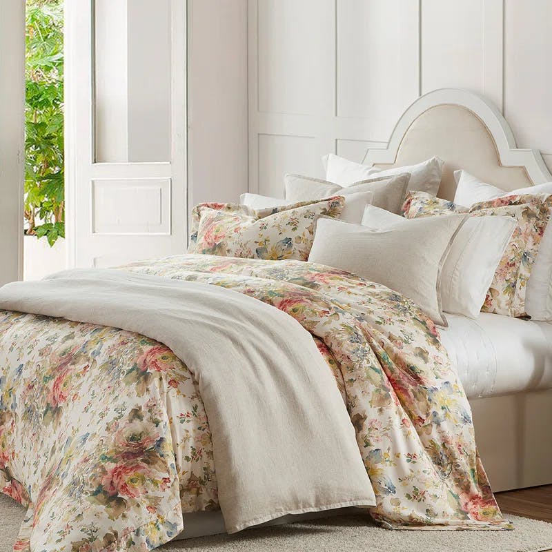 Jardin Queen Comforter in Ivory with Watercolor Floral Design