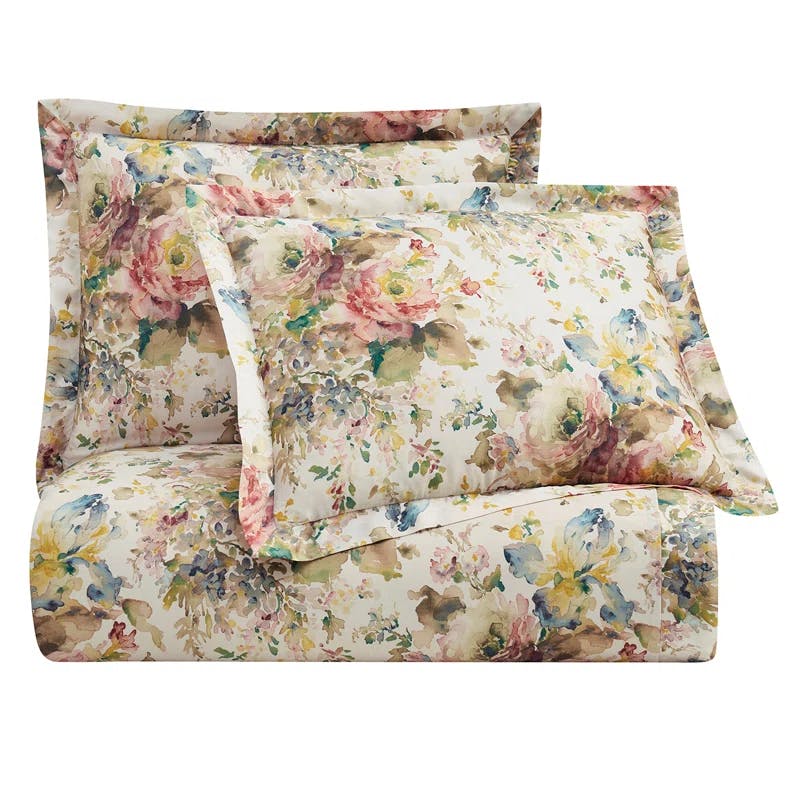 Jardin Queen Comforter in Ivory with Watercolor Floral Design