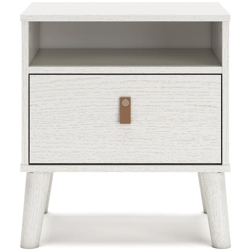 Maximal Minimalism White Nightstand with Customizable Faux Leather Pulls