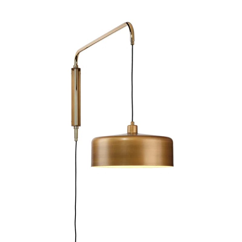 Satin Brass Adjustable Swing Arm Sconce with White Hood