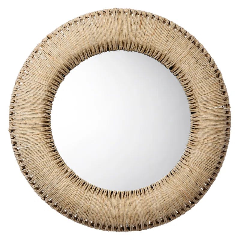 Hollis Artisan-Crafted Corn Straw Wrapped Round Mirror - Natural Finish