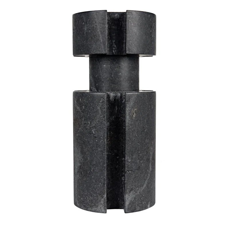 Artisan Noir Black Marble 14'' Gear-Inspired Candlestick