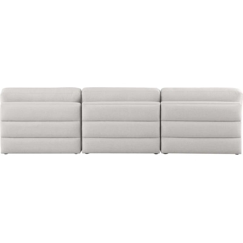 Beige Linen-Textured Polyester Modular Armless Sofa with Black Wood Legs