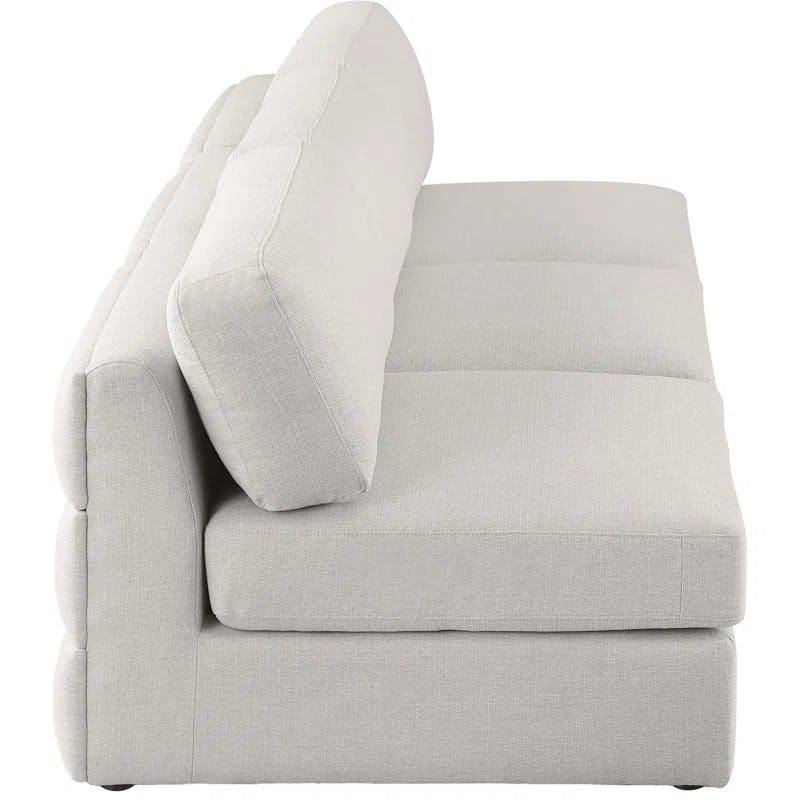 Beige Linen-Textured Polyester Modular Armless Sofa with Black Wood Legs