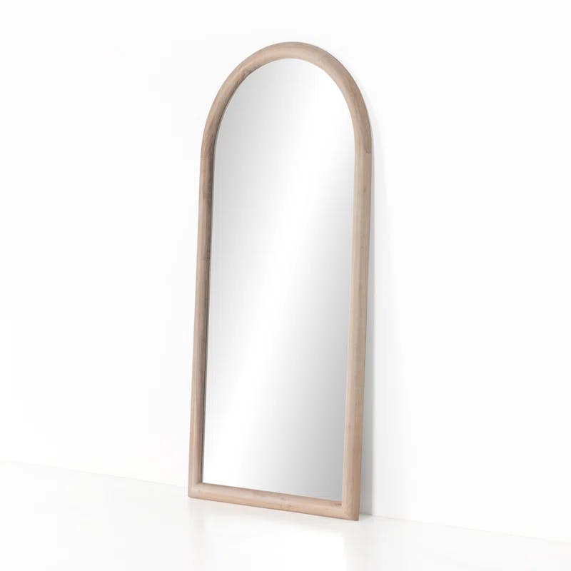 Elegant Full-Length Whitewash Acacia Wood Rectangular Mirror
