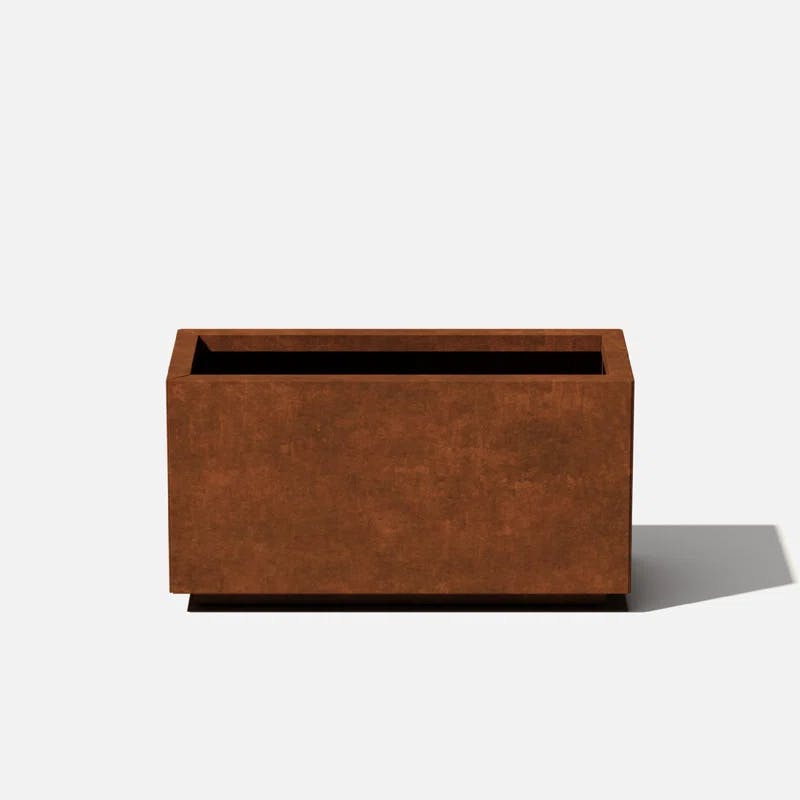 Sleek Deep Brown Corten Steel Rectangular Planter Box