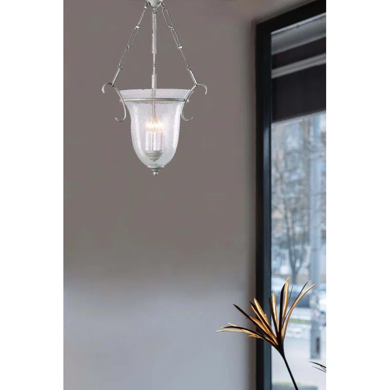Transitional Platinum Rust 4-Light Bowl Pendant with Clear Seedy Glass